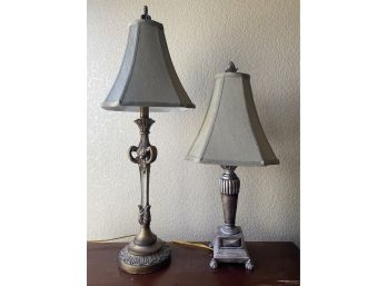 Pair Of Two Italianate Lamps In Silver And Gold Tones