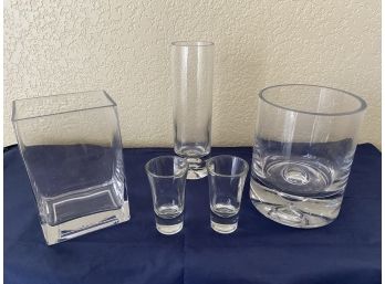 A Grouping Of Heavy Bottomed Glass Vases