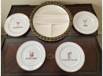 Olive Divided Condiment Tray And Fun Drink Plates