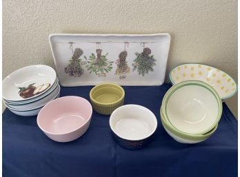 A Nice Collection Of Springs Serving Pieces Including Herb Platter And Bowls
