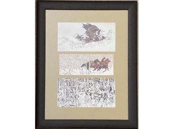A Series Of Three Framed And Matted Stacking Bev Doolittle Prints Featuring Horse, Rider, And Foxes