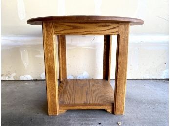 Hardwood Round Top Occasional Table With Square Base