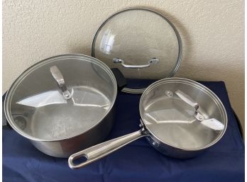 A Nice Grouping Of Kitchen Cookware Including Soup Pot And Sauce Pan