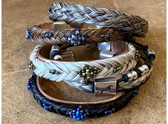 Grouping Of 5 Horsehair Bracelets With Sterling & Beadwork