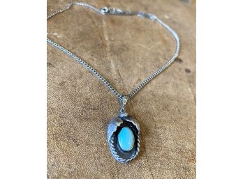 Oval Navajo Pendant With Oval Turquoise Stone