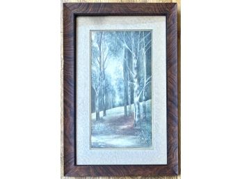 Antique Pastel Signed Landscape In Period Grain Painted Frame