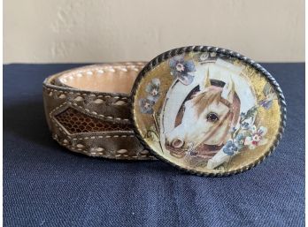 Womens Leather Belt With Horse Buckle