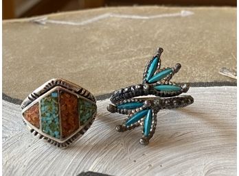Two Rings With Turquoise And Coral