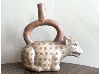 Stunning Peruvian Pottery Effigy Piece Of Spotted Leopard -Replica