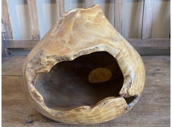 A Lovely Signed SMH Natural Wood Vessel With Open Front Live Edge Design
