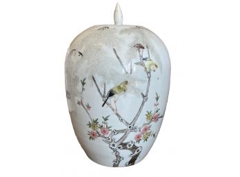 A Lovely Antique Hand Painted Chinese Lidded Vase With Signature On Interior Rim Of Lid