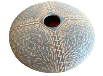 L Victoriano Sky City New Mexico Signed Urchin Shaped Disc Pottery Piece