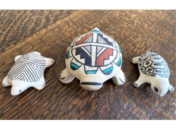 A Grouping Of Three Signed Native American Pottery Turtles