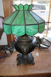 KEROSENE SLAG GLASS TABLE LAMP