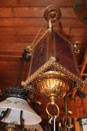 RED ETCHED GLASS HALL LAMP