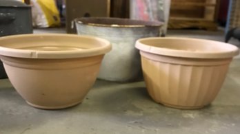2 Plastic And 1 Metal Plant Containers