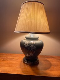 Mid Century Modern Black Table Lamp With Floral Design