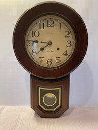 Vintage, 31-Day Pendulum Wall Clock - Parlor Clock 1970's Wood And Brass 22