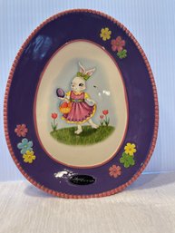 RADKO 2012 Celebrations Egg Shaped Easter Plate Handcrafted Rare Girl Bunny