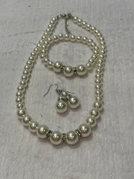 Costume - Pearl Set, Necklace, Bracelet, Earrings