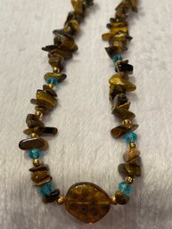 Bold Brown Gemstone Necklace Tiger Eye Jewelry Natural Stone Statement Necklace