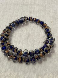 Beaded Glass Wrap Bracelet/ Blue & Gold