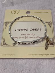 New - PammyJ Silvertone Carpe Diem Seize The Day Inspirational Message Bracelet