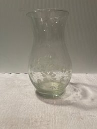 9-1/2 Inch Glass Vase With Etched Flowers