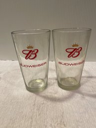 2 Budweiser Beer Glass 5.75 ' Gold Crown Red B Logo Barware