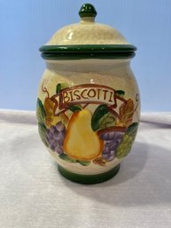 Nonnis Biscotti Cookie Jar Canister  Vintage Apple Pear Grape 9 1/4'