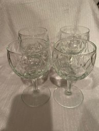 4 - Vintage Hexagonal Stemmed Wine Glasses 3' Dia, 5-1/2' Tall