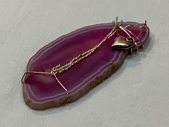 Pink Agate Slice With Heart Charm