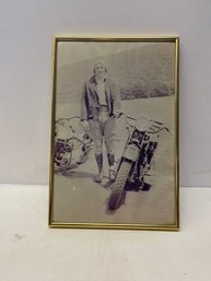 12-1/2 X 18-1/2 Inch Gold Metal Framed 1933 Picture Of Old Motorcycles