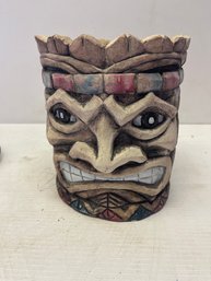Tiki Totem Polynesian Hawaiian Resin Ceramic Flower Garden Planter Outdoor Decor