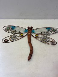 Garden Art Sculpture Copper & Glass Dragonfly Art