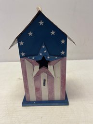 American Bird House Star Red White Blue Metal Wood Patriotic