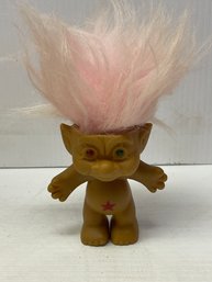 Vintage Troll Doll With Cotton Candy Hair,  Red Star Belly Button, Red And Green Eyes