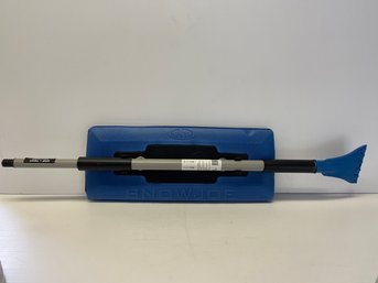 Snow Joe -LED 4-In-1 Telescoping Snow Broom  Ice Scraper  18-Inch Foam Head  Headlights (Blue)