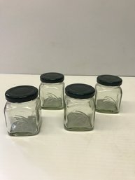 Stone Wall Kitchen Glass Jar With Green Lid. 3 Incges X 3 Inches - 4 Jars