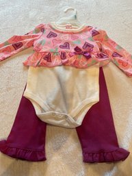 New - 6/9 Months 2 Piece Outfits Pink & Purple With Hearts