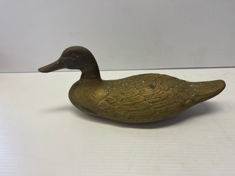 Vintage Solid Brass Heavy Duck Figurine 14' Long Beautiful Detail EUC Mallard