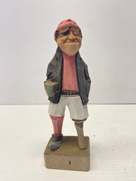 Vintage Pirate Figurine Carved Wood Sea Captain Beer Peg Leg Fisherman Nautical