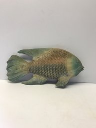 Large Wooden Fish, Beautifully Painted.  Small Crack In Fin