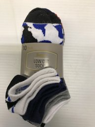 10 Pair Boys Low Cut Socks, Size 7-3 / New, Multi Color