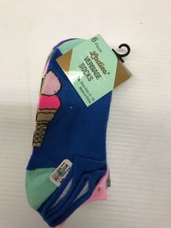 6 Pair Of Ladies Verbiage Low Cut Socks, Size 4-10, New, Multi Color