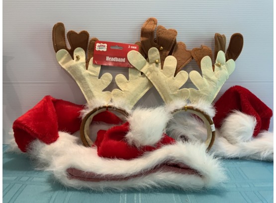 Reindeer Antler Headbands-2 Sets Of 2 NEW-3 Adult Santa Hats-like New-see Discription