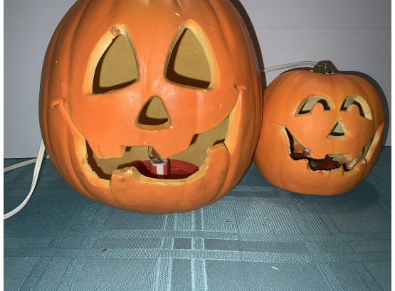 2 Foam Pumpkins, Well Loved, One Battery Operated-it Blinks, The Other Plugs In- Just Changed Bulb