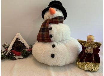 Holiday Lot-snowman,angel Topper,cardinal