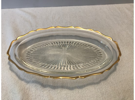 Vintage Gold Rimmed Clear Glass Condiment Dish