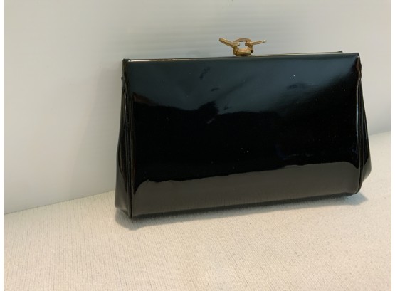 Vintage Patent Leather Look Clutch With Attached Coin Purse-gently Used